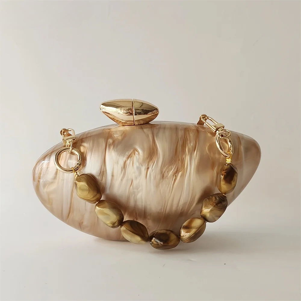 Pearl Brown Marble Acrylic Box Evening Clutch Bag