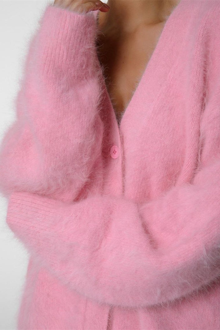 V-Neck Fluffy Knit Cardigan Sweater 18