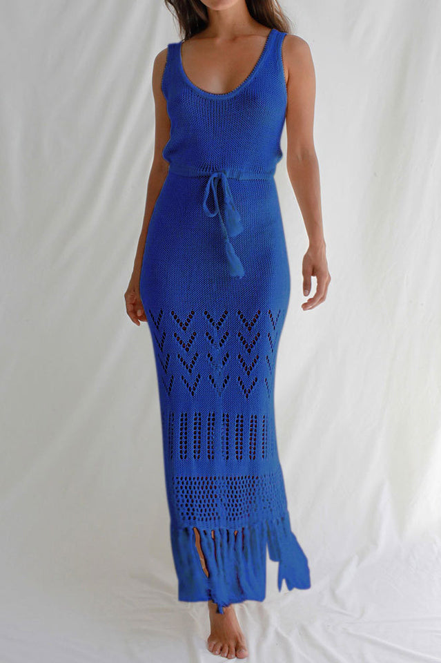 Tassel Hem Crochet Knit Cover Up Dress - Fashionpara