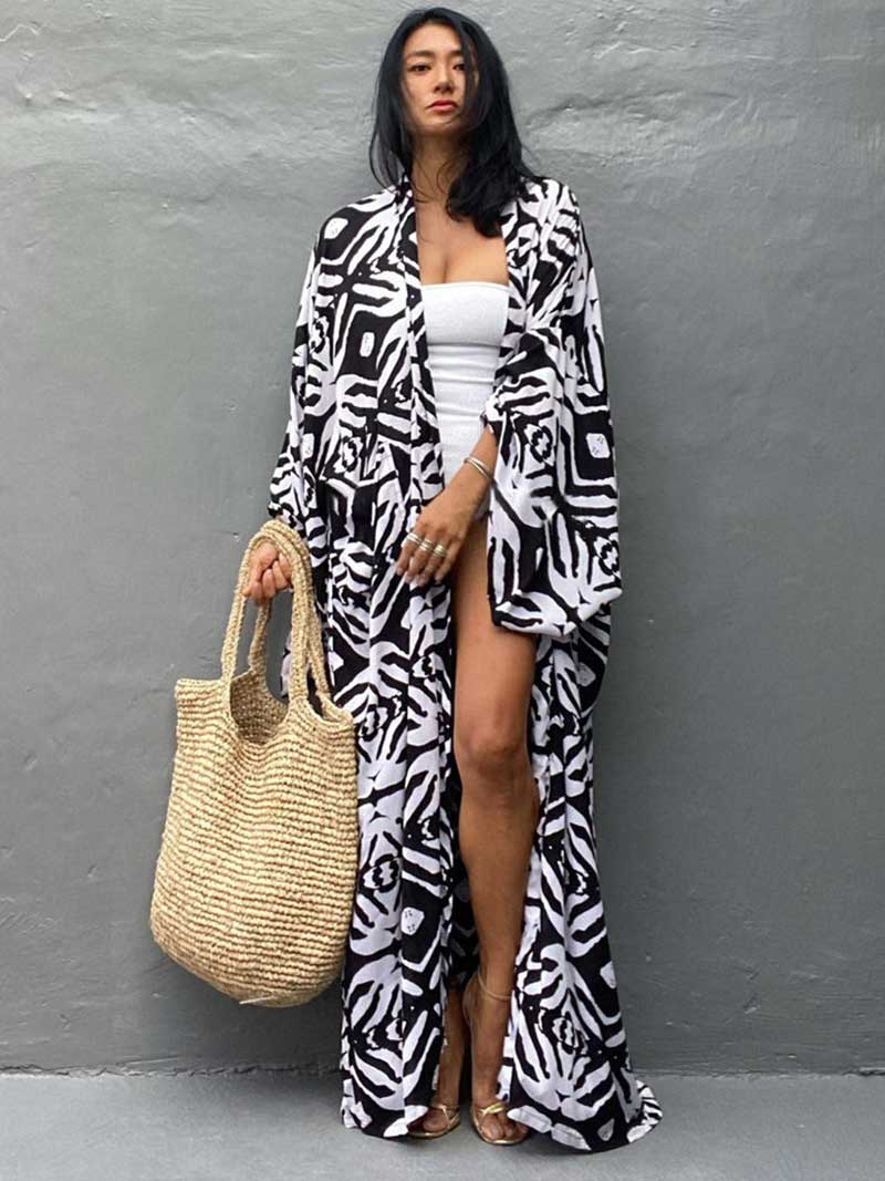 Printed Different Colors Rayon Long Length Gown Kimono Duster Robe 28