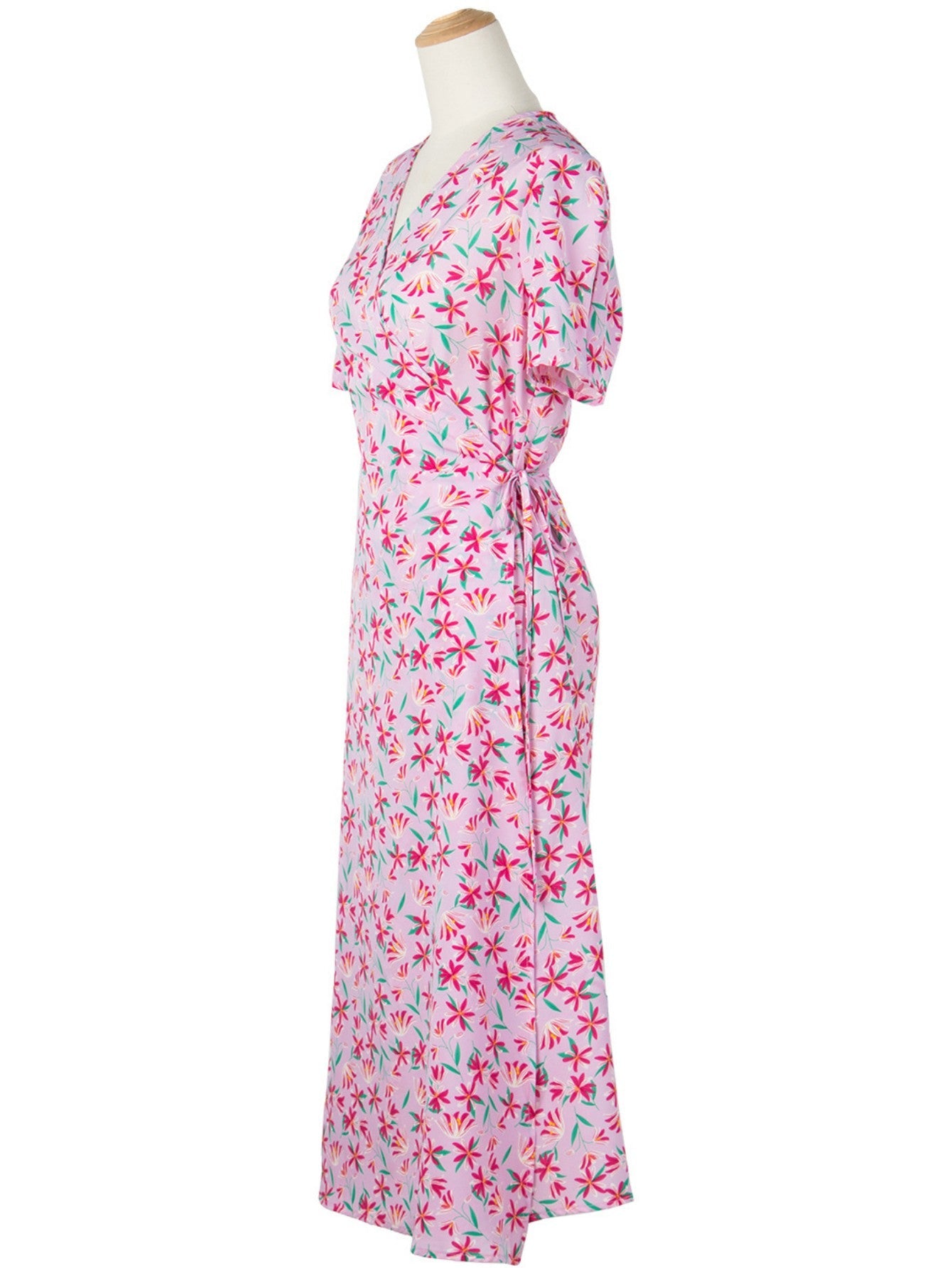 Yellow A Line Floral V Neck Long Summer Vacation Dress - Fashionpara