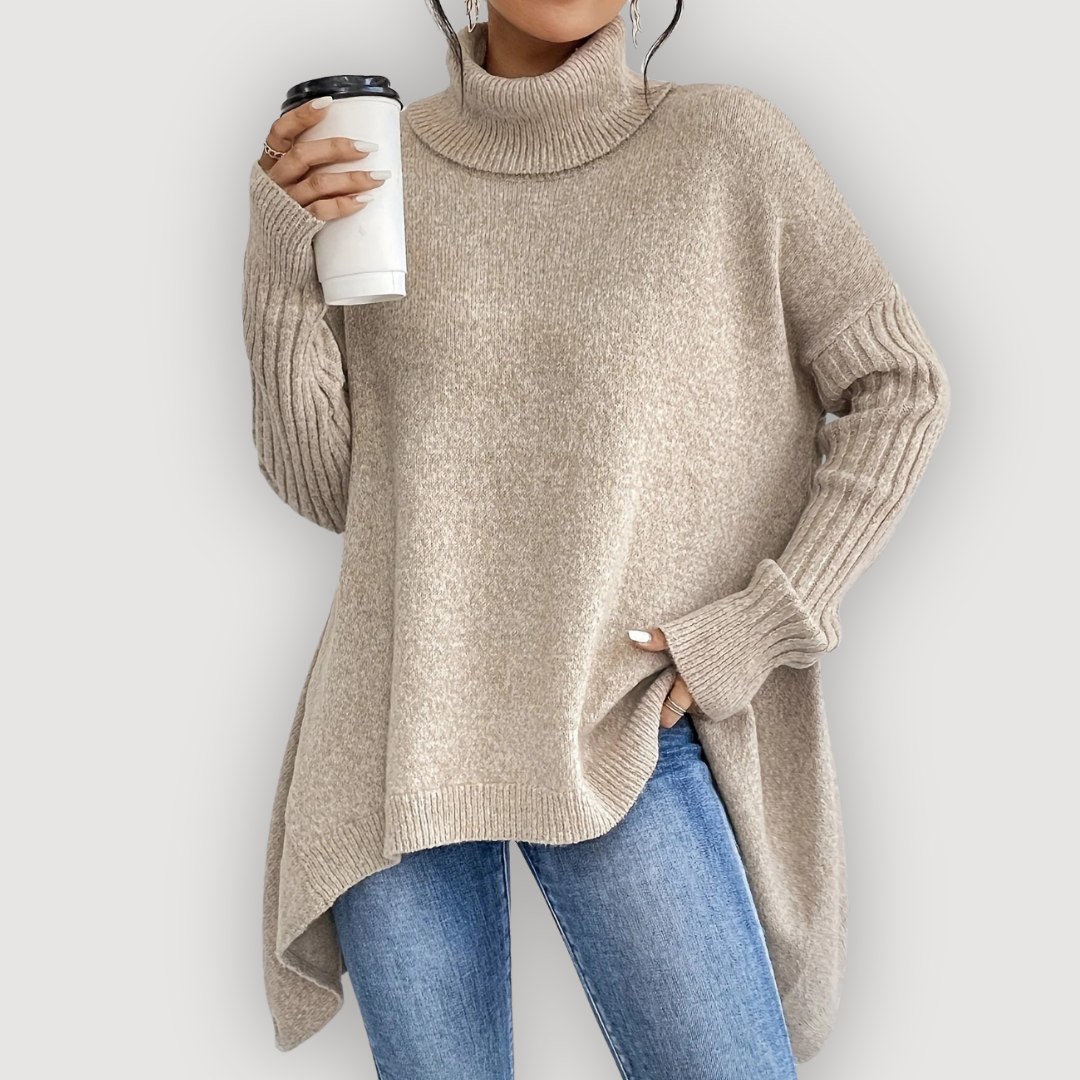 Turtleneck Long Sleeve High Low Oversized Sweater 3