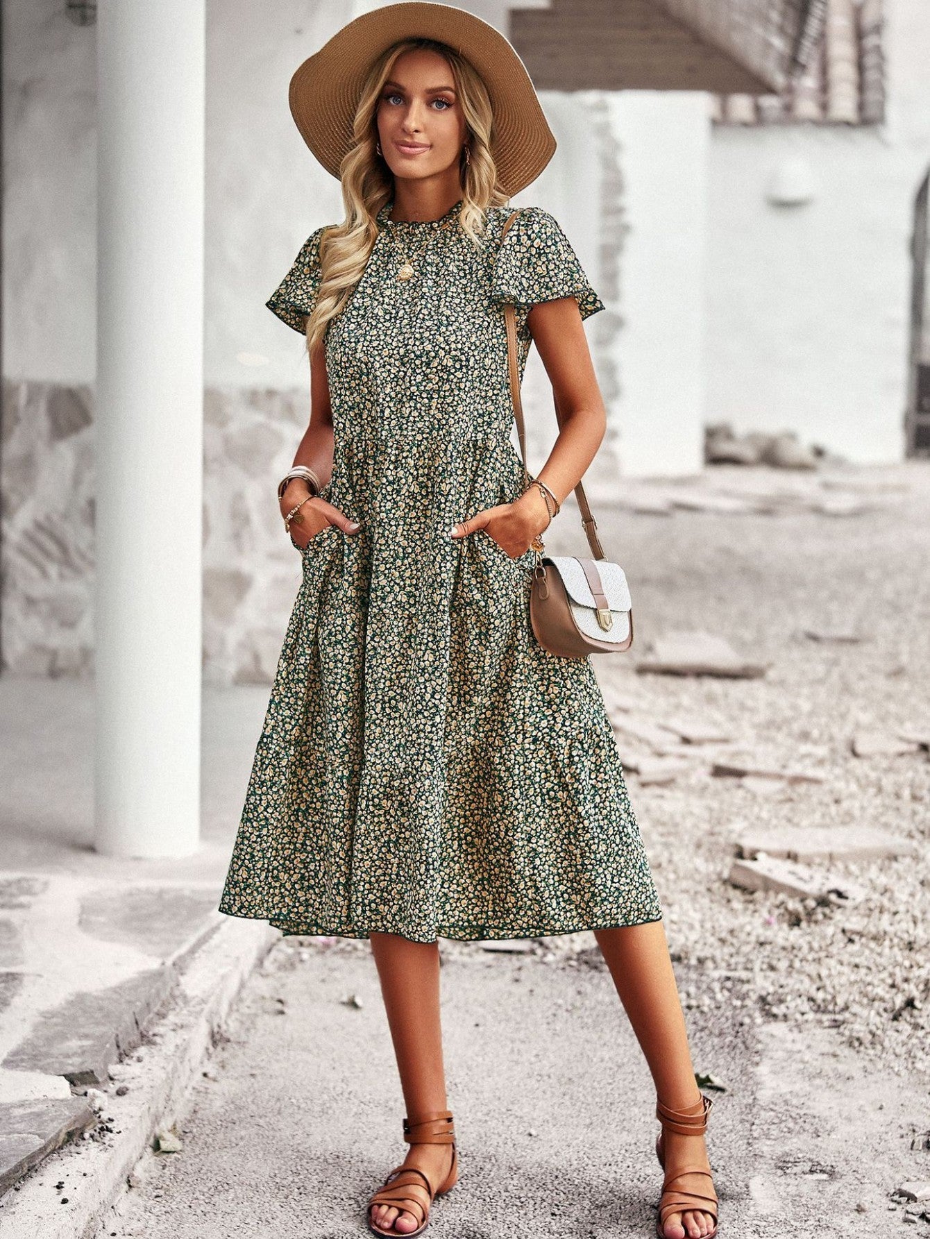 Black A Line Floral Long Boho Dress - Fashionpara