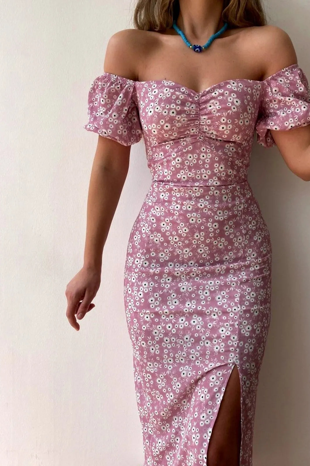 Chiffon Wrap Slit Floral Dress - View 3