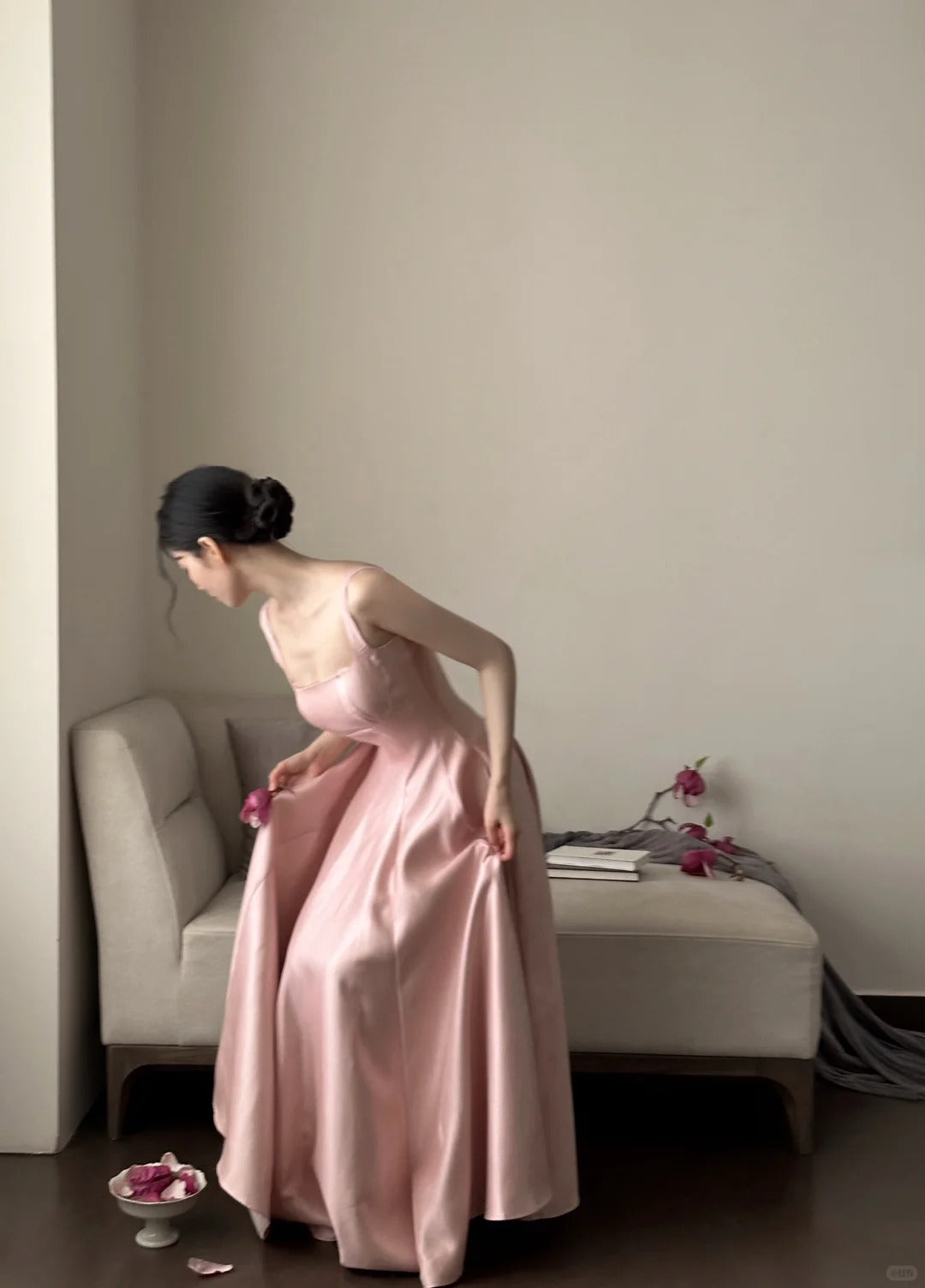 Elegant Pink A-line Square Neck Strap Satin Long Prom Dress Evening Dress P4025