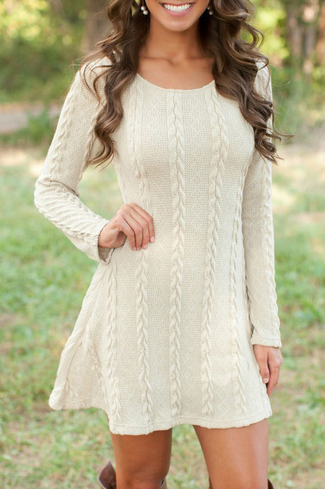 Elegant Plus Size Casual Sweater Dress in S-3XL Sizes