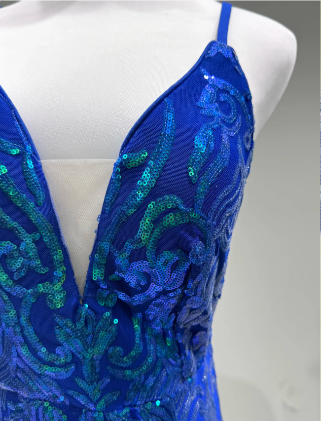 Luxurious Royal Blue Mermaid V-neck Sequined Long Prom Dress Evening Dress P4251