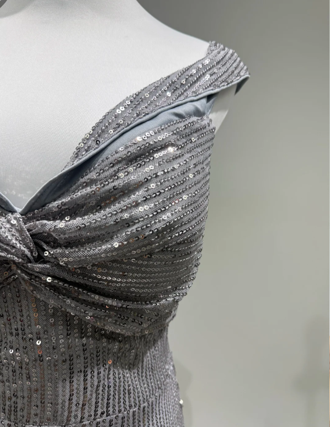 Elegant Grey Mermaid V-neck Sequined Long Prom Dress Evening Dress P4252