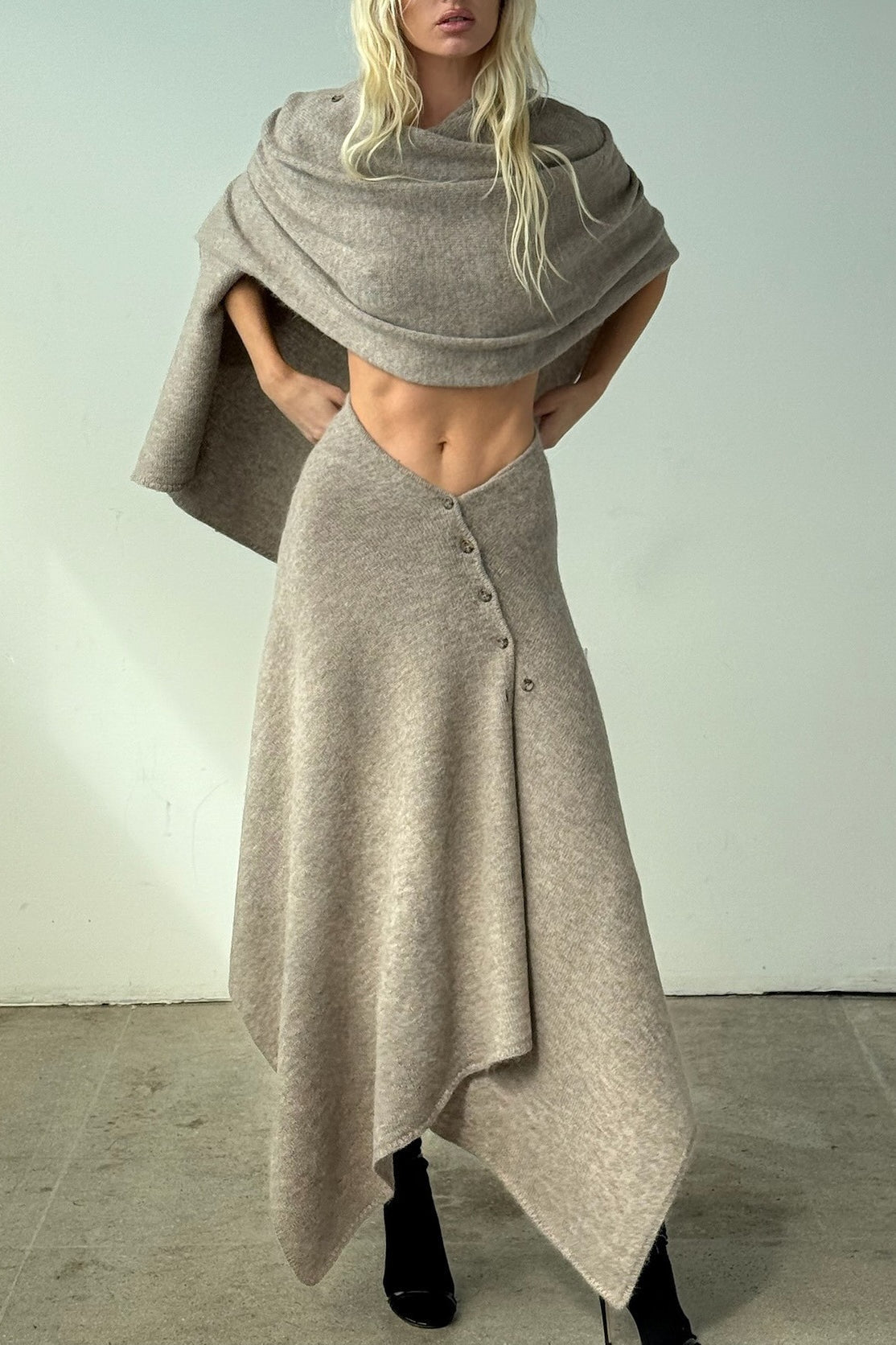 Vintage Cropped Cape Cardigan Knit Two Piece Set for Style