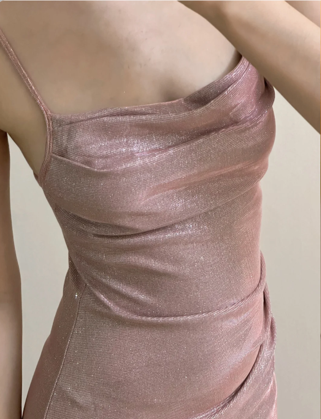 Elegant Pink Mermaid Spaghetti Strap Glittery Long Prom Dress Evening Dress Bridesmaid Dress P4253