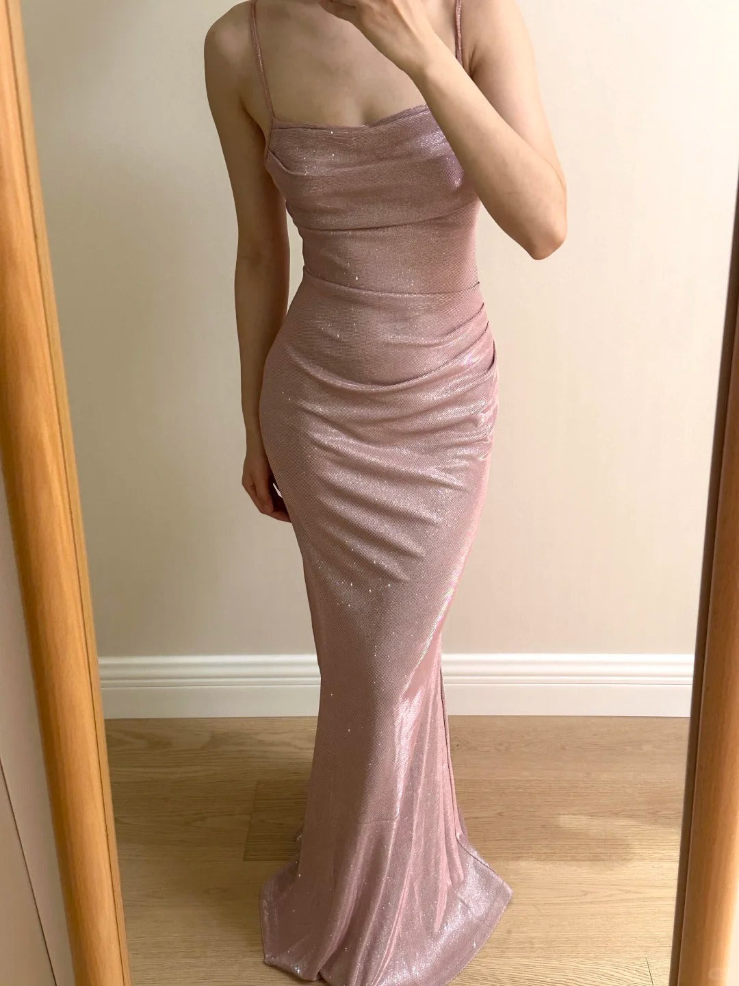 Elegant Pink Mermaid Spaghetti Strap Glittery Long Prom Dress Evening Dress Bridesmaid Dress P4253