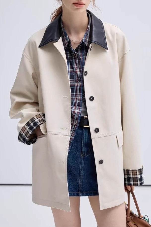 Cropped Contrast Color Coat - Fashionpara