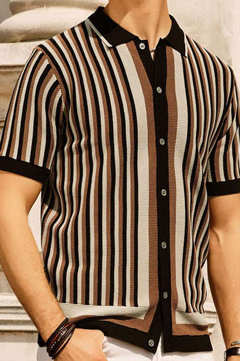 Uniqshe Men's Striped Polo Cardigan for Business Casual Wear
