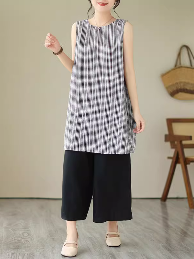 Gingham Check Round Neck Sleeveless Shift Mini Dress 4