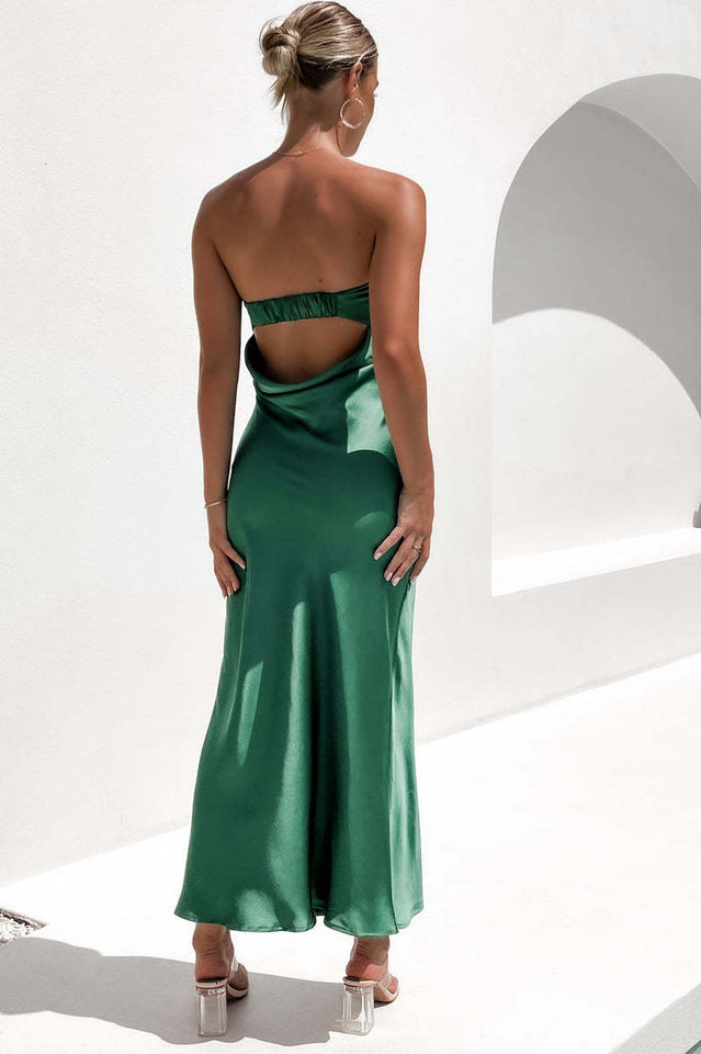 Satin Strapless Bias Cut Slip Midi Dress