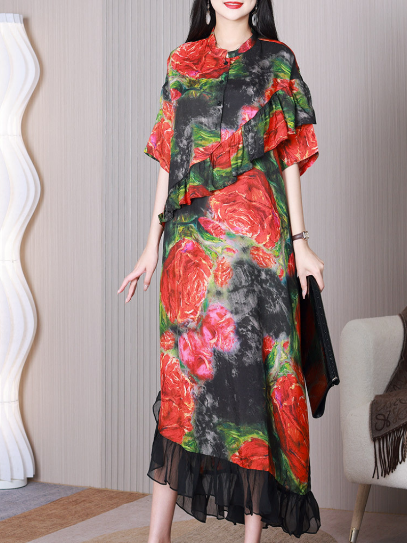 Game Of Time Stand Collar Short Sleeves A-line Dress 2