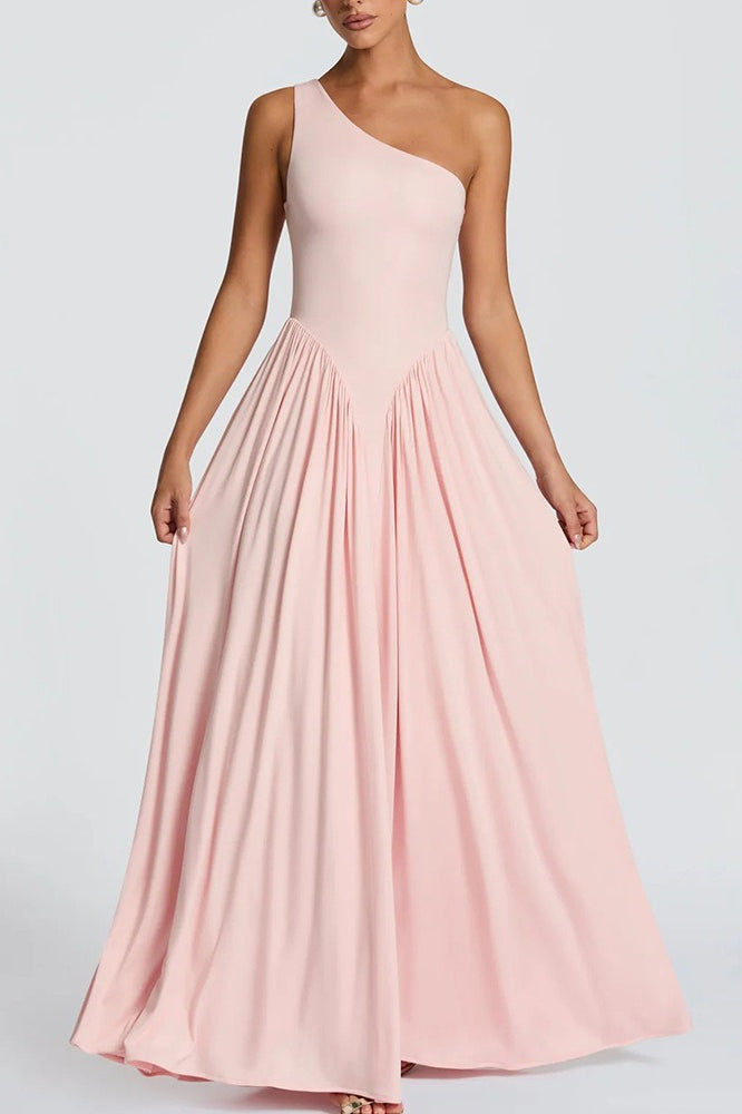 One Shoulder Drop Waist A Line Maxi Dress