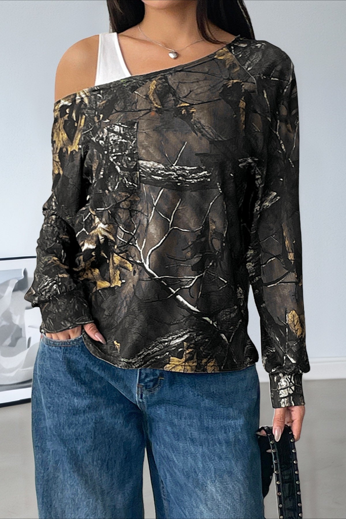 Patchwork Layered Asymmetrical Shoulder Blouse