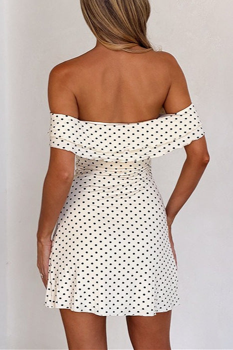 Polka Dot Off Shoulder Twist Front Mini Dress