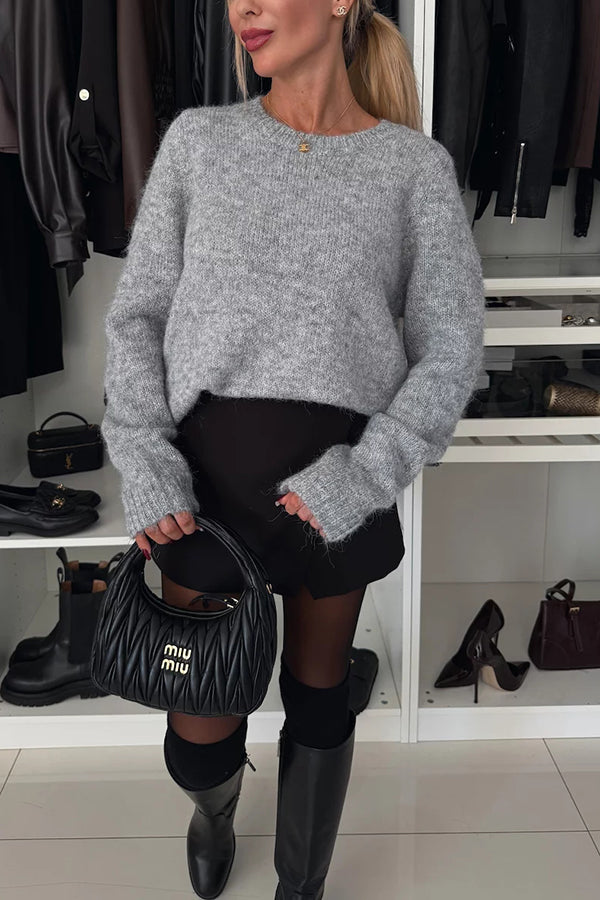 Relaxed Knit Sweater with Satin Bow Detail for Effortless Style