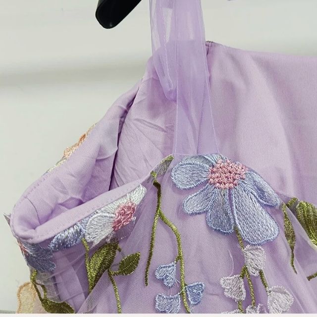 Floral Applique Tulle Puff Sleeve Corset A-Line Mini Dress - View 9