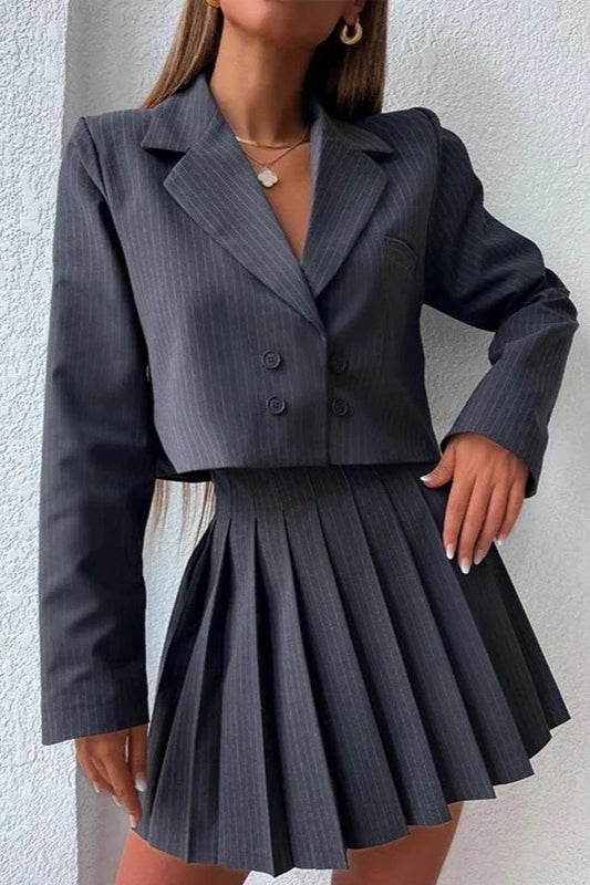 Chic Preppy Blazer Mini Skirt Two Piece Set