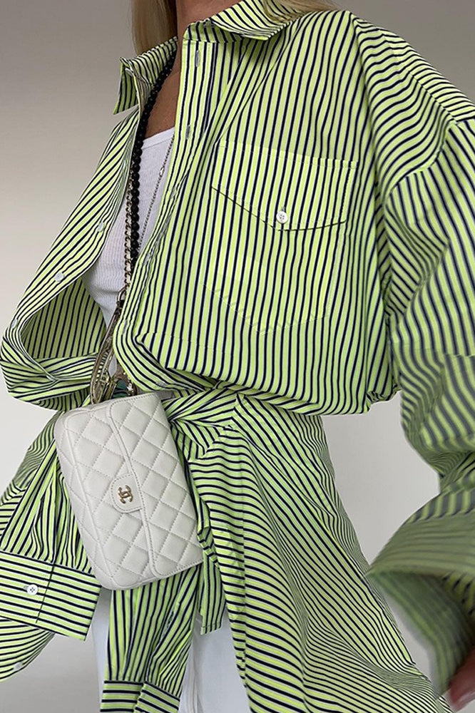 Striped Button Up Long Sleeve Blouse