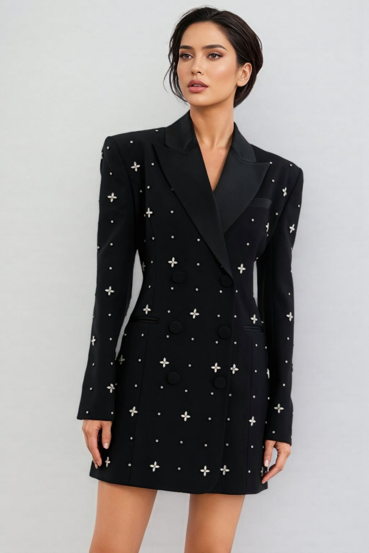 Morgane Beaded Rhinestone Embellished Mini Dress - View 2