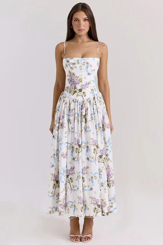 Floral Print Spaghetti Strap Corset Maxi Dress