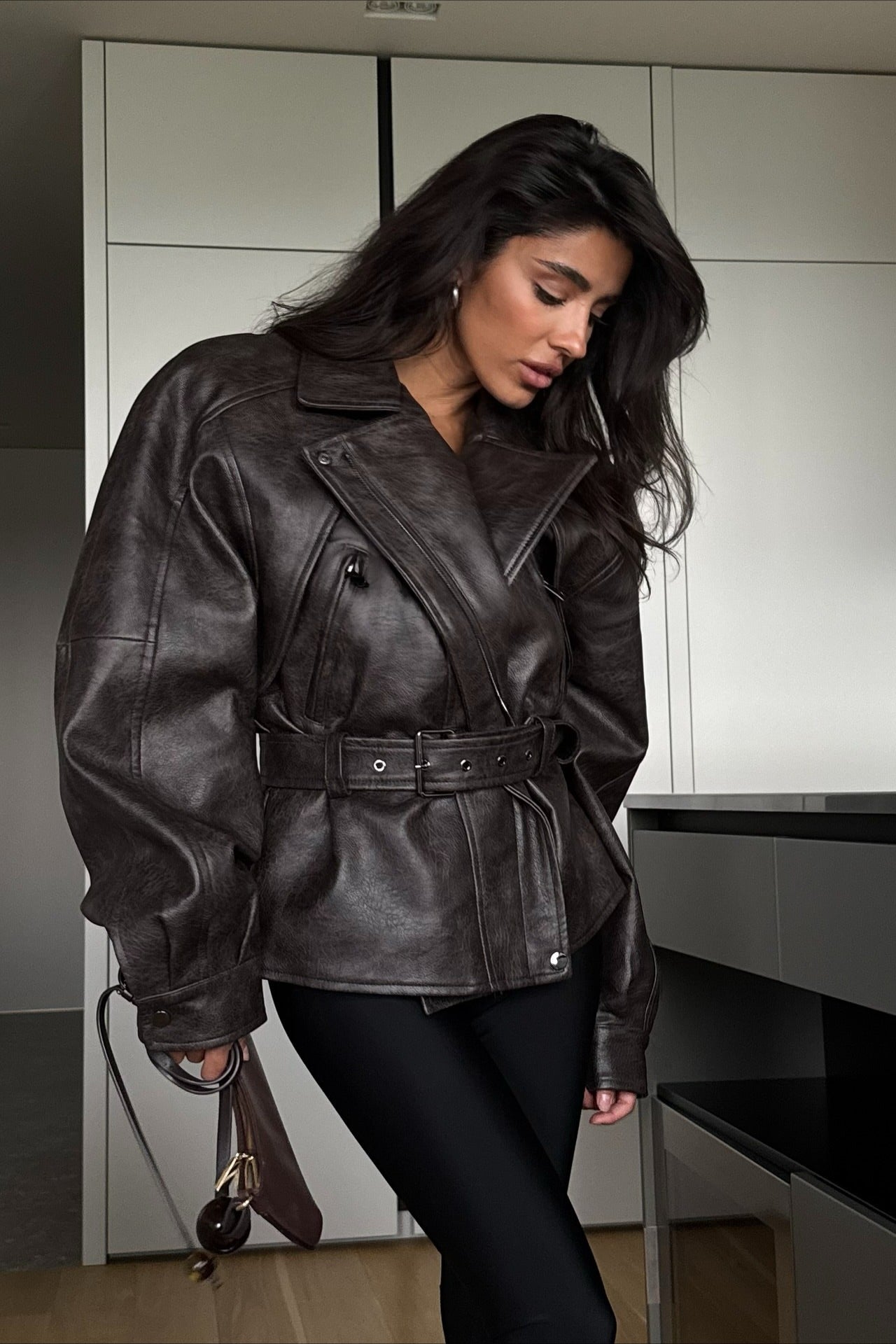 Fitted Faux Leather Short Jacket