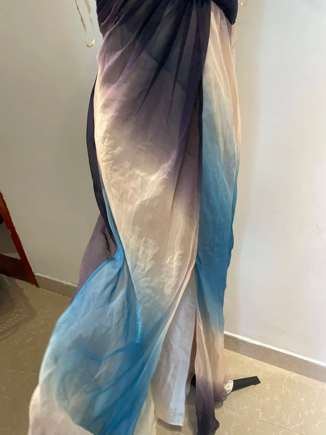 Dreamy Gradient Mermaid Halter Neck Beaded Chiffon Long Prom Dress Evening Dress P4267