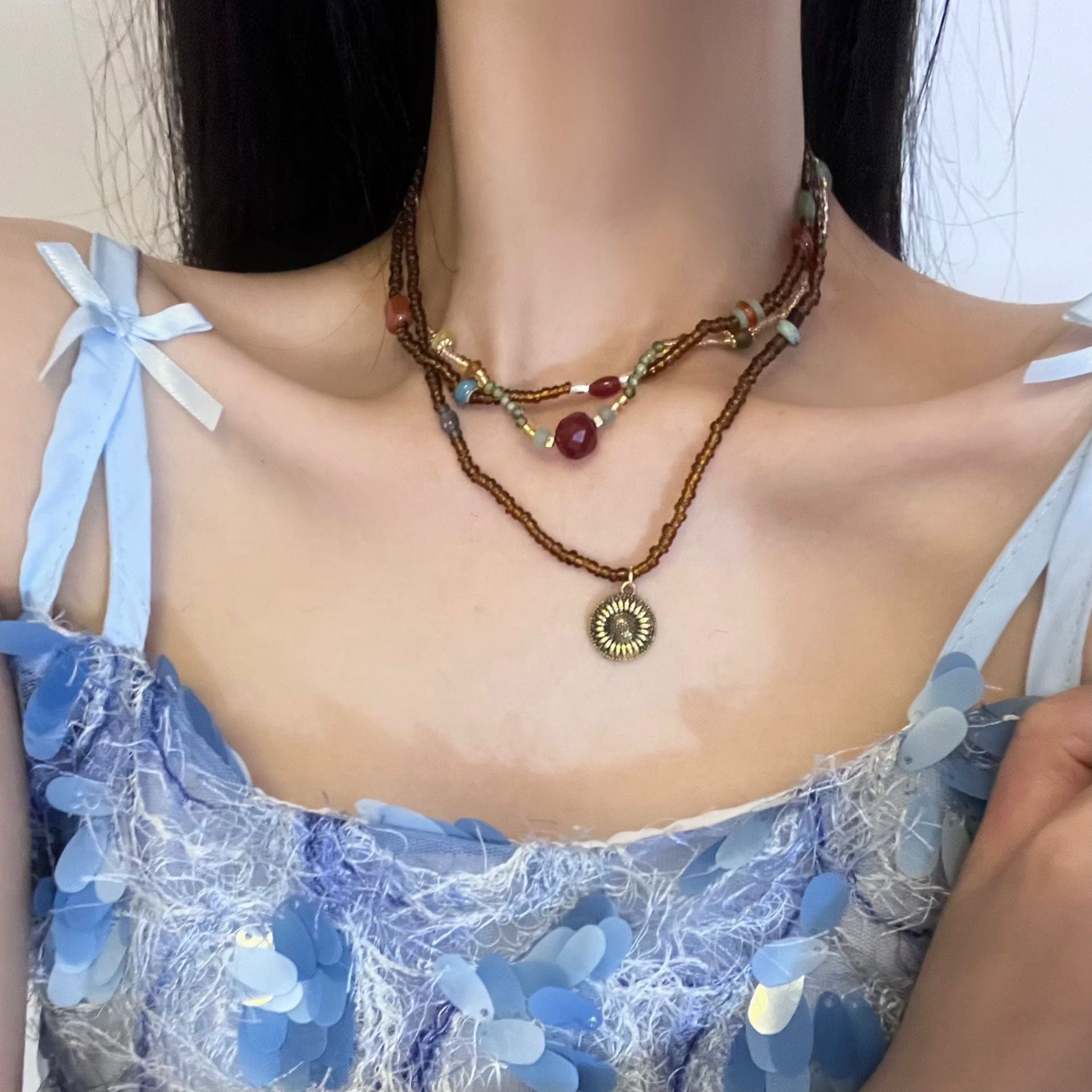 Vintage Natural Stone Double Layer Necklace