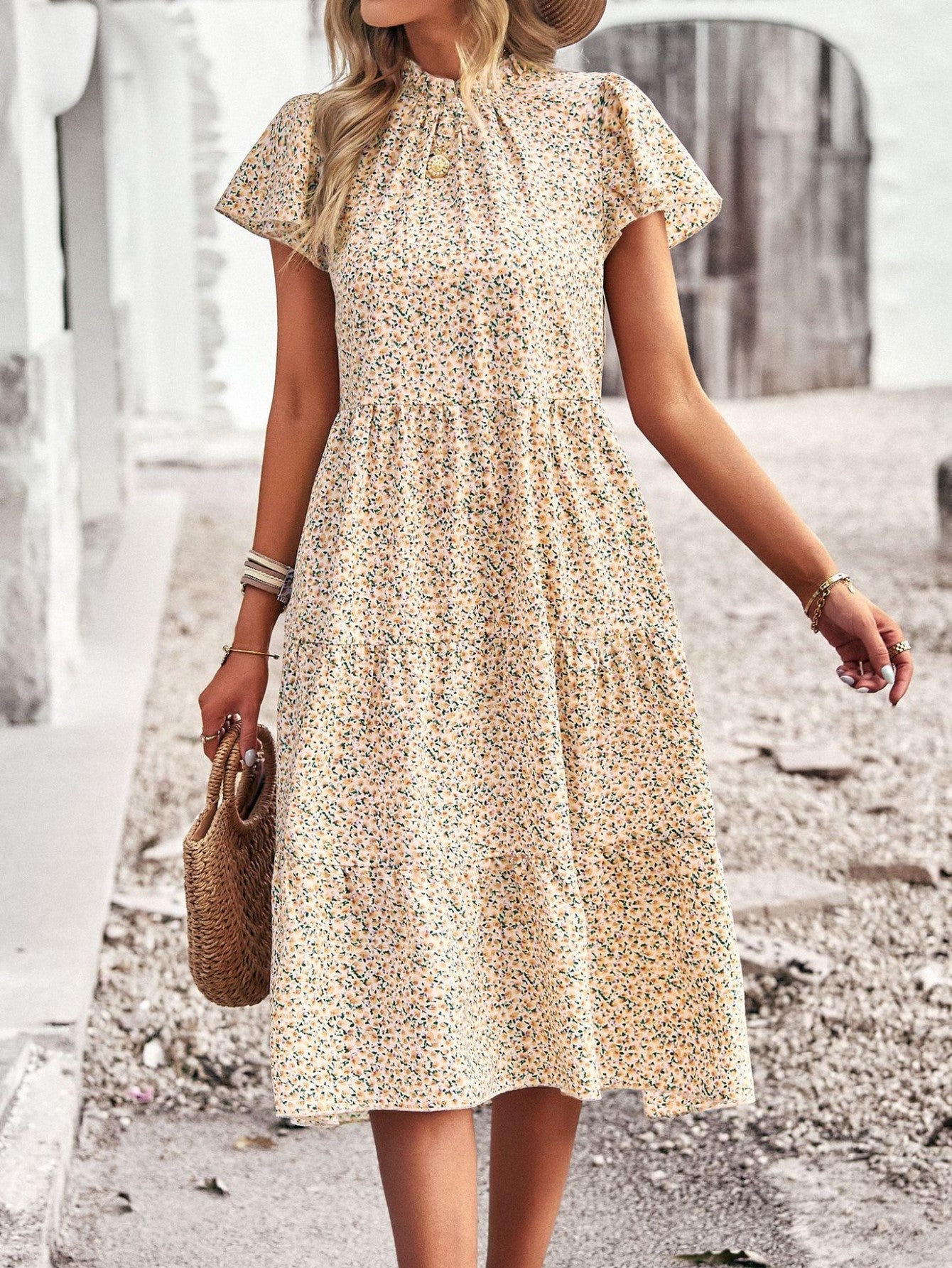 Black A Line Floral Long Boho Dress - Fashionpara