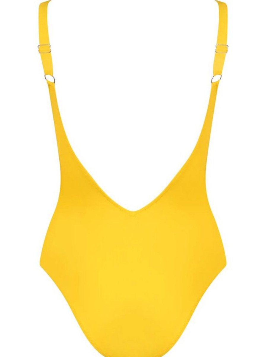 Contrast Crisscross Strappy V Neck One-piece Swimsuit (3 Colors) - Fashionpara