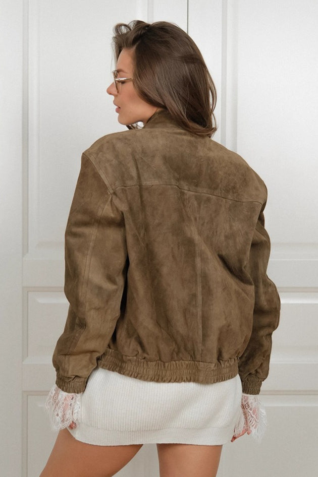 Retro Suede Stand Collar Jacket