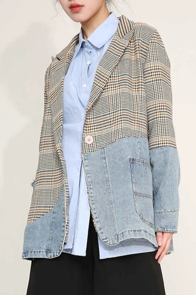 Plaid Denim Oversized Blazer