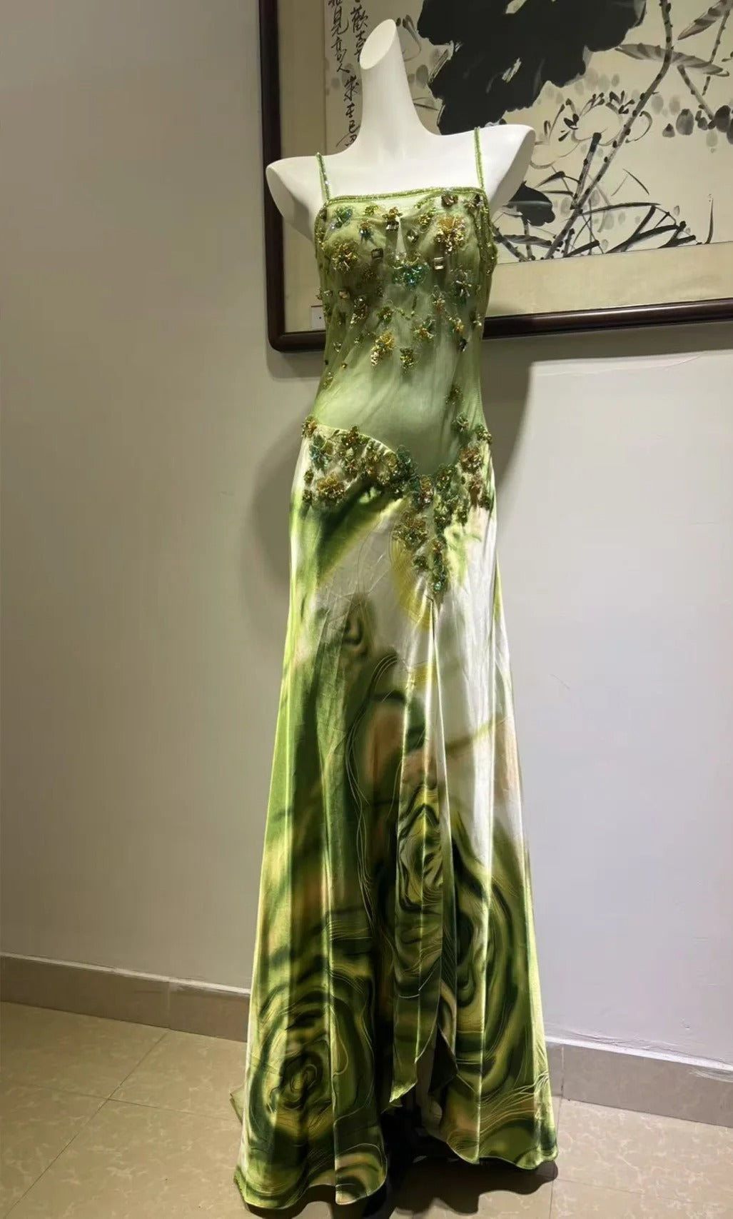 Exquisite Turquoise Gradient Square Neck Beaded Satin Long Prom Dress Evening Dress P4270