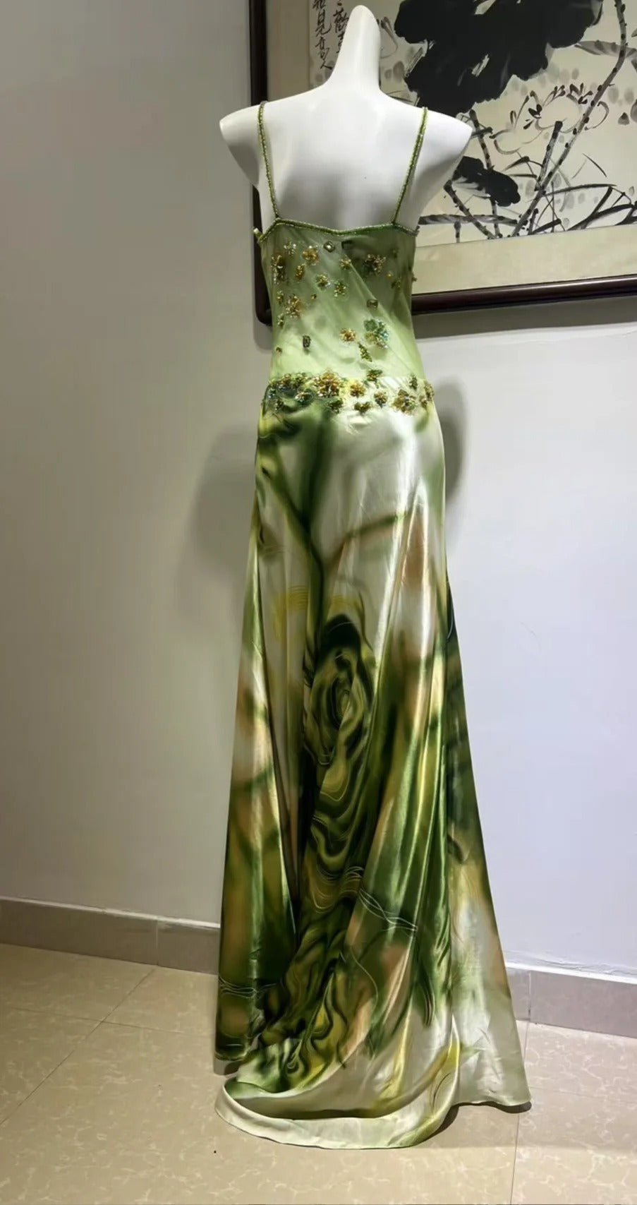 Exquisite Turquoise Gradient Square Neck Beaded Satin Long Prom Dress Evening Dress P4270