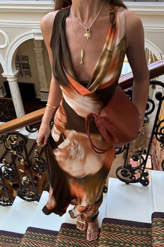 Backless Halter Pleated Midi Dress