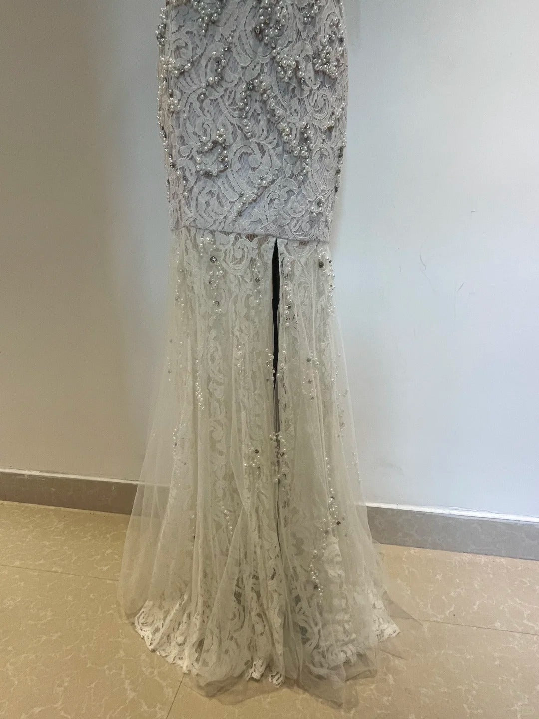 Luxurious And Elegant Sweetheart Neckline Pearl Rhinestone Lace Mermaid Long Prom Dress Evening Dress P4273