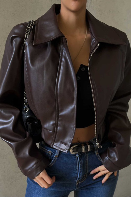 Sleek Glossy Finish PU Moto Coat for Stylish Comfort