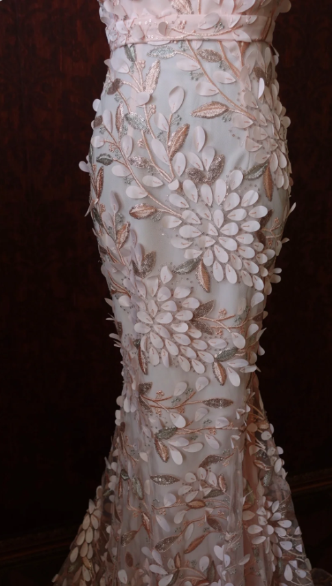 Sweet Pink Mermaid Sweetheart Neckline 3D Petal Tulle Long Prom Dress Evening Dress P4278