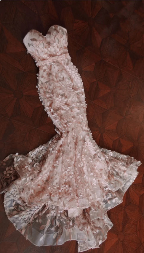 Sweet Pink Mermaid Sweetheart Neckline 3D Petal Tulle Long Prom Dress Evening Dress P4278