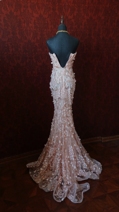 Sweet Pink Mermaid Sweetheart Neckline 3D Petal Tulle Long Prom Dress Evening Dress P4278