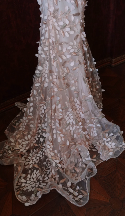 Sweet Pink Mermaid Sweetheart Neckline 3D Petal Tulle Long Prom Dress Evening Dress P4278