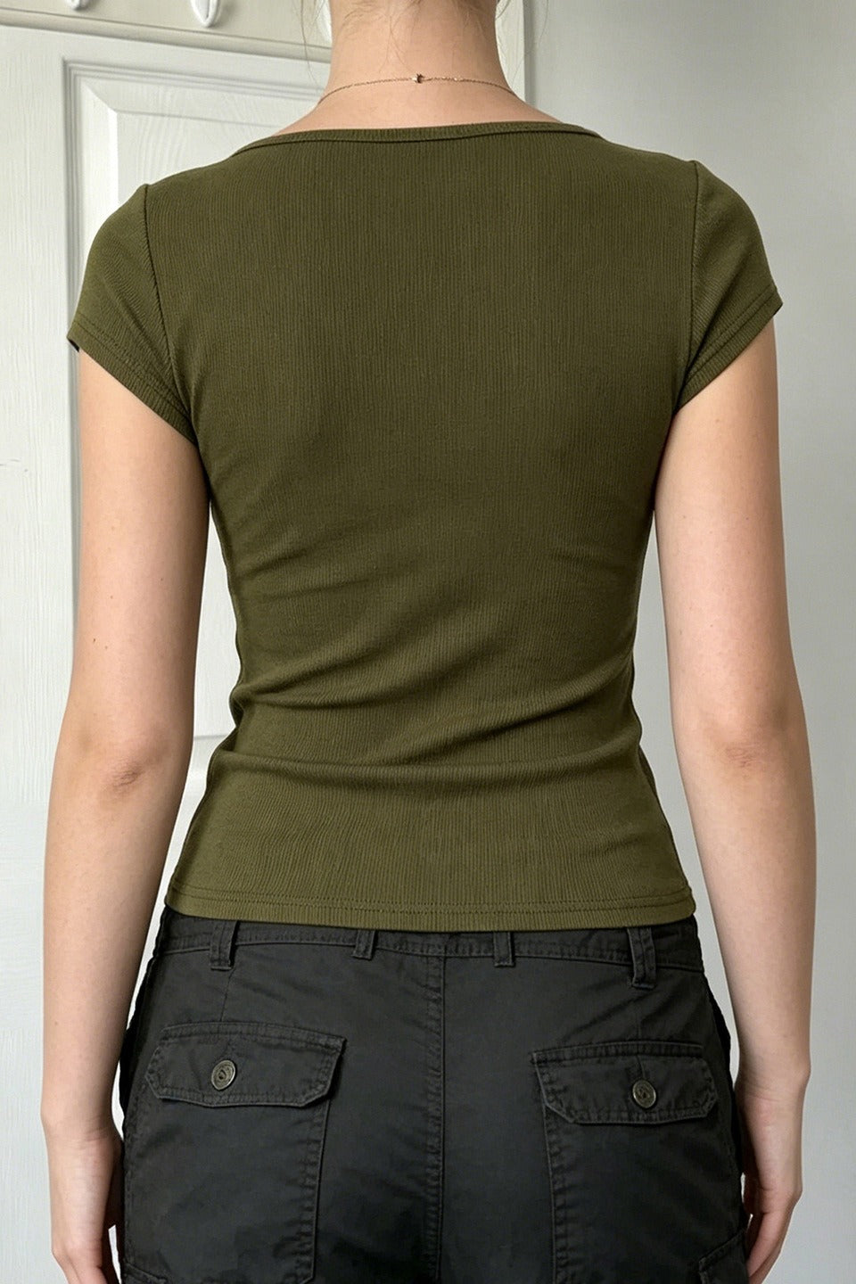 Butterfly Graphic Button Fitted T-Shirt