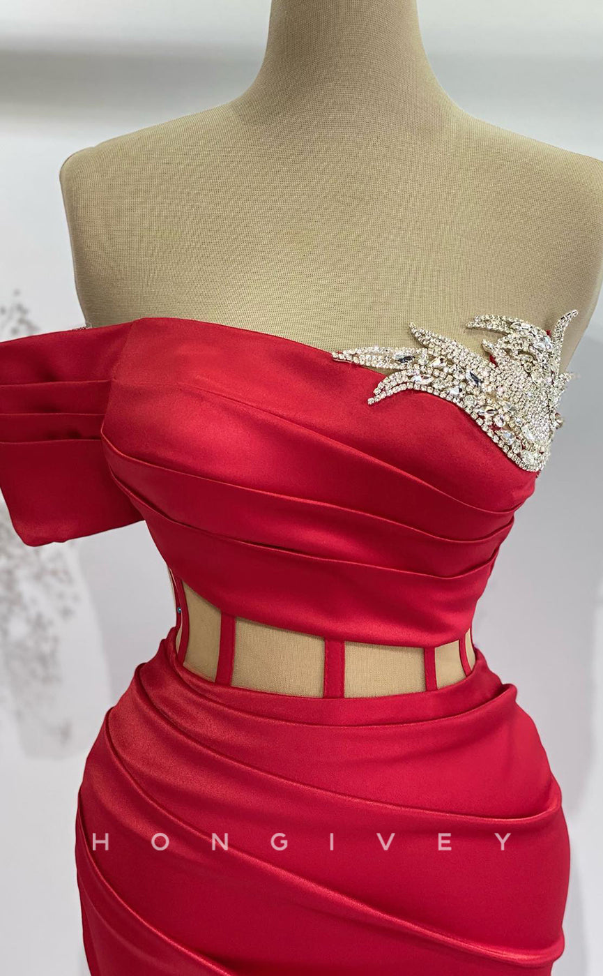 L2776 - One Shoulder Fitted Illusion Beaded With Side Slit Party Prom Evening Dress - Fashionpara