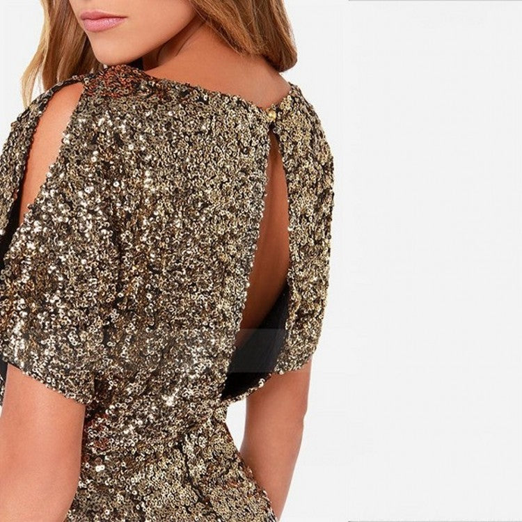 Sequin Boat Neck Short Sleeve Bodycon Mini Dress