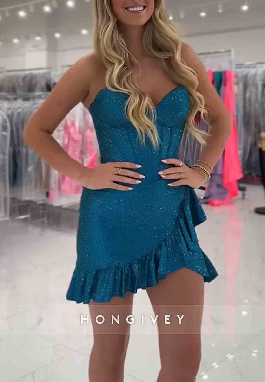 Sparkly Sheath Sweetheart Hot Strapless Short Homecoming Dress with Beading