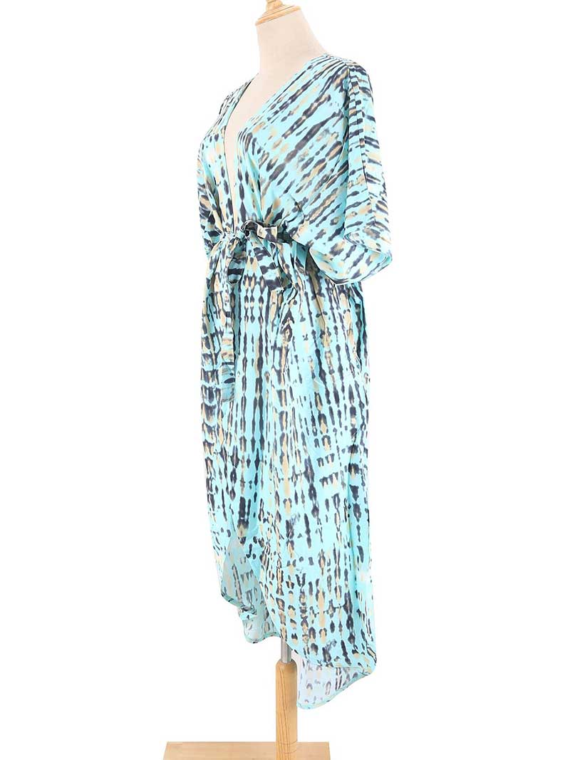 Tie-Dye Print Different Colors Rayon Long Length Gown Kimono Duster Robe 29